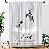 YOZSLGU Funny Penguin Shower Curtain Cute Animal Bathtub White Modern Creative Fabric Bathroom Decor Curtains Set with Hooks, 70