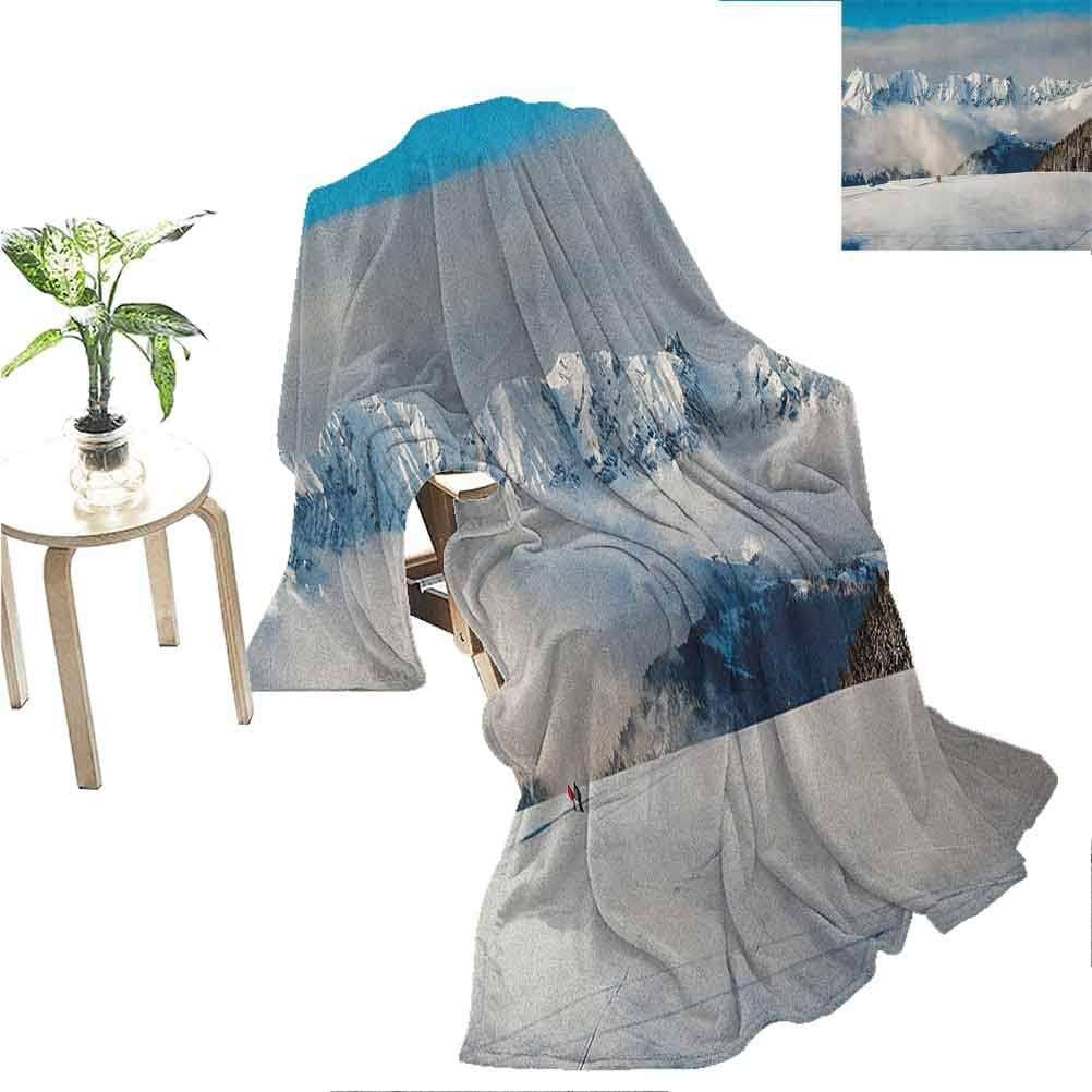 Winter Boho Throw Blankets Panoramic View on Mountains and Two People