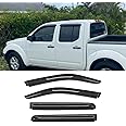 Puermto 94407 Side Window Wind Deflector,4pcs Out-Channel Tape On Dark Smoke Nice Rain Guards Set, Window Visor fit for 2005-2022 Nissan Frontier Crew cab (with 4 Full Size Doors)