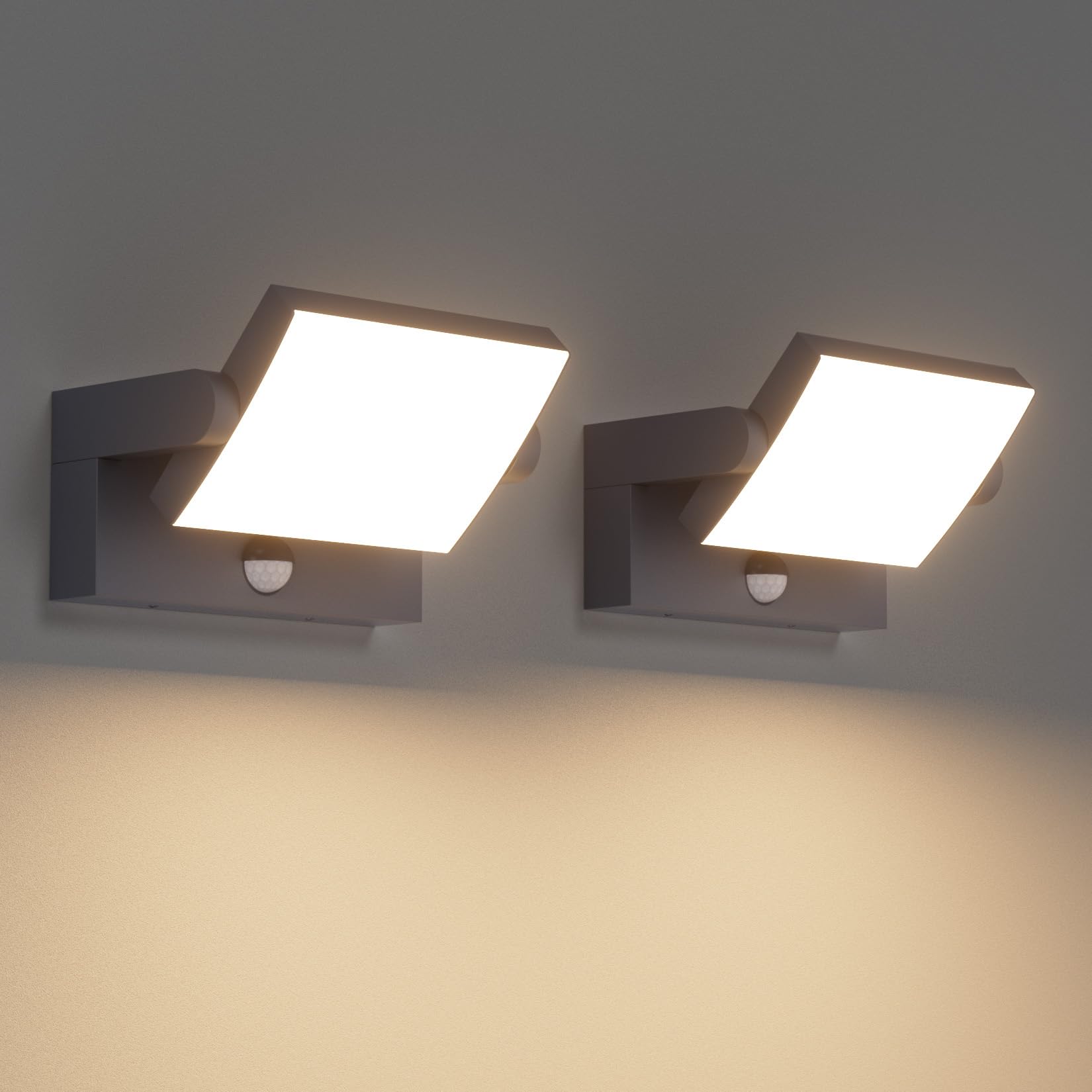 Klighten 2 Pcs Outdoor Wall Light 24W with Motion Sensor Waterproof IP65, Modern Aluminum Outside Lights with Sensor, Swiveling Wall Lamp for Entrance Garden Terrace, Anthracite, Warm White 3000K