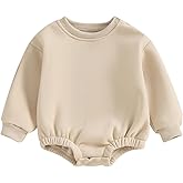 Doqcey Baby Boy Girl Fleece Sweatshirt Romper Solid Color Long Sleeve Sweater Bubble Onesie Warm Fall Winter Clothes