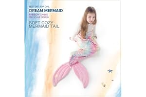 COSUSKET Mermaid Tail Blanket for Girls, All Seasons Soft Premium Colorful Fish Scale Design Snuggle