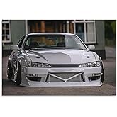 Jdm Car S14 White Low Modified Street Cool Car Posters for Bedroom Car Wall Decor for Mens Room Decor Aesthetic Canvas Wall Art Prints Pictures Paintings Framed Unframed 12x18inch(30x45cm)