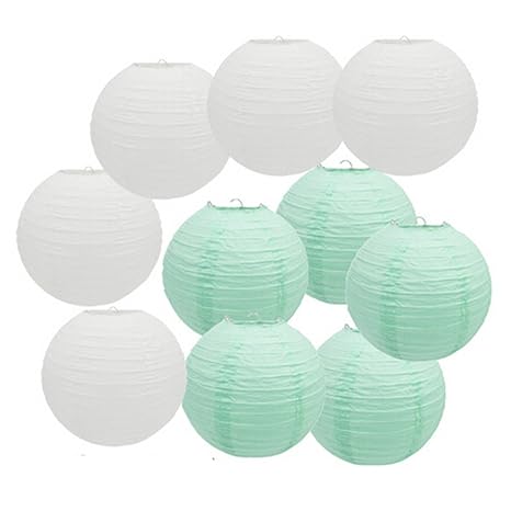 10 Pieces Mint Green White Paper Lantern Wedding Christening Girl