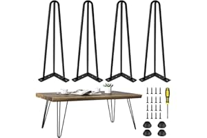L'AIMEFOIS Metal Black Hairpin Legs 12 Inch - Heavy Duty Mid Century Legs(900 Lbs), DIY Replacement Furniture Legs Project with Rubber Floor Protector for Coffee Cabinets, Sofas, Desk Chairs, Nightstands（4pcs）