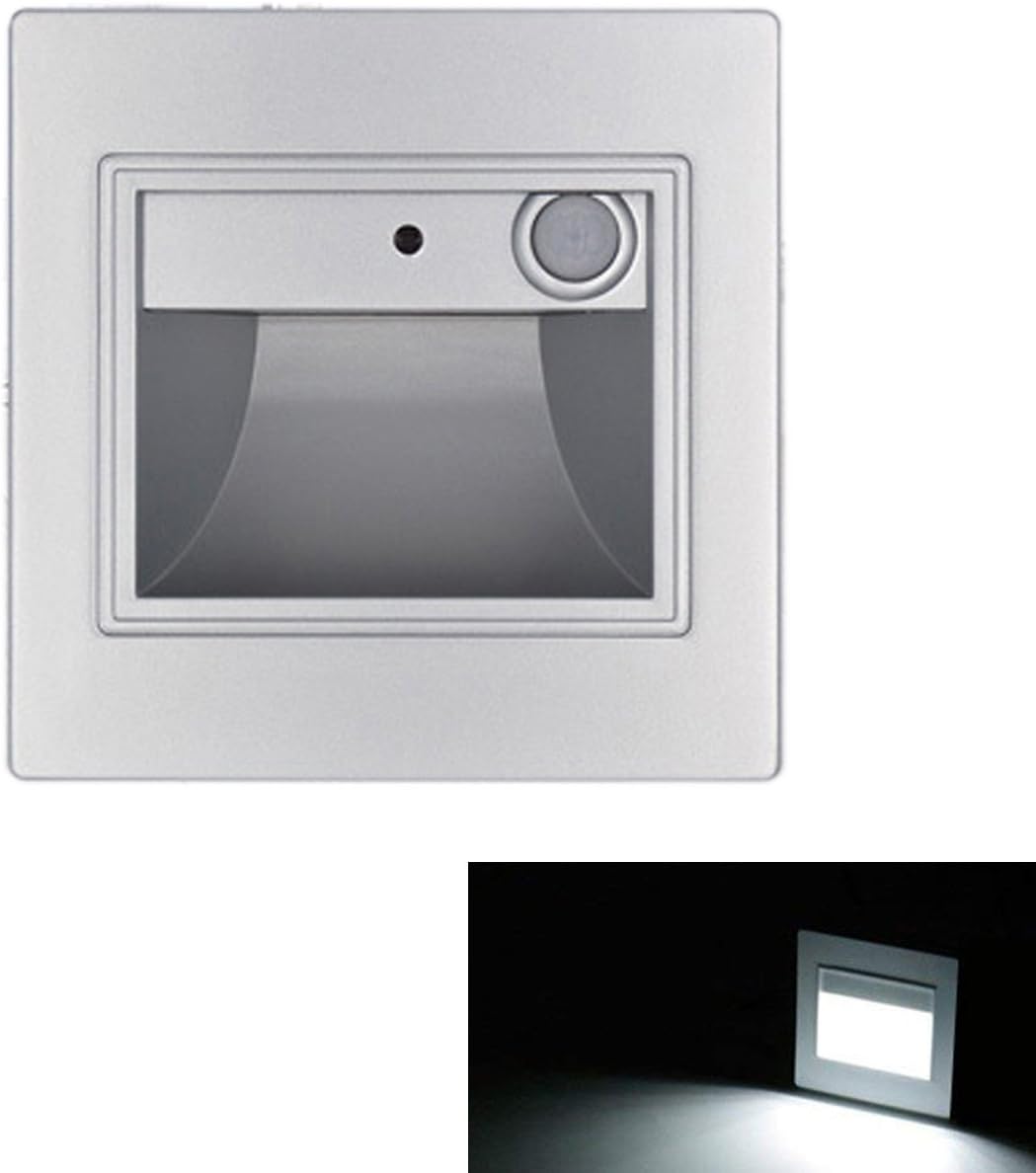 Yaeer LED Motion Sensor Stair Light Indoor Step Lamp Wall Mount Square Landscape Stairway Lamp 120V, Silvery, Daylight White