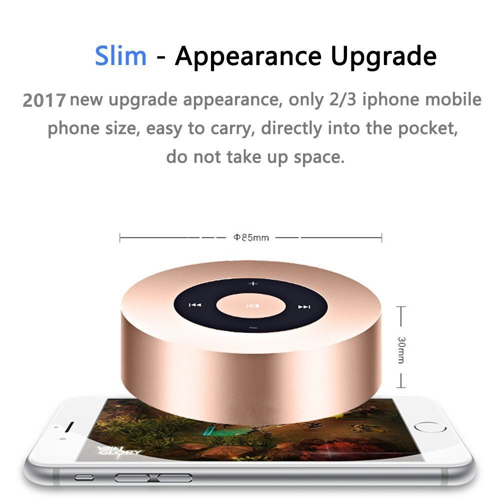 SinoPro Bluetooth Speaker, Portable wireless Speaker with Touch Screen Output Strong Bass Stereo SoundBuilt-in Microphone TF Card Slot AUX-In Slot for Smartphone, PC, Tablet and other Devices (Gold)