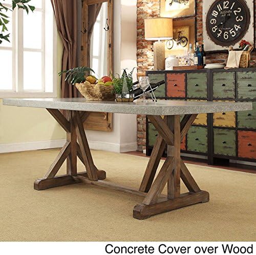 SIGNAL HILLS Benchwright Rustic Pine Trestle Reinforced Concrete Dining Table
