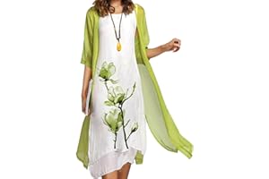 PORCLAY Floral Print Dress for Women with Jacket Two Piece Set Crewneck Sleeveless Wedding Guest Summer Flowy Midi Dress Simple