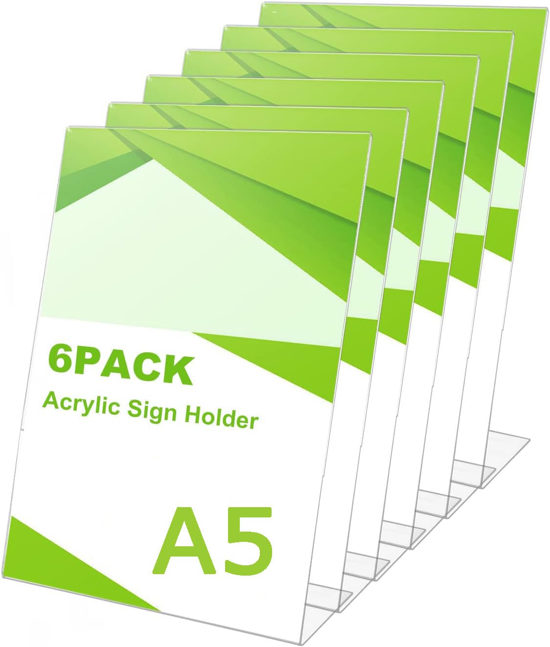 A5 Acrylic Sign Holder, 6 pack T-Shape Perspex Display Stands, Clear Poster Menu Double-Side Stand Up Holder for Hotel (L-A5 6Pack)