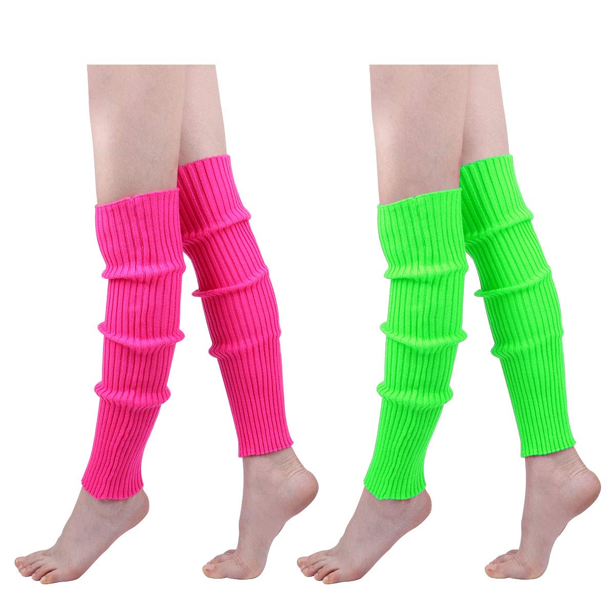 Womens 80s Ribbed Leg Warmers - Juniors 80s Eighty's Knitted Crochet Long Sock Yoga Sport Ballet Accessories