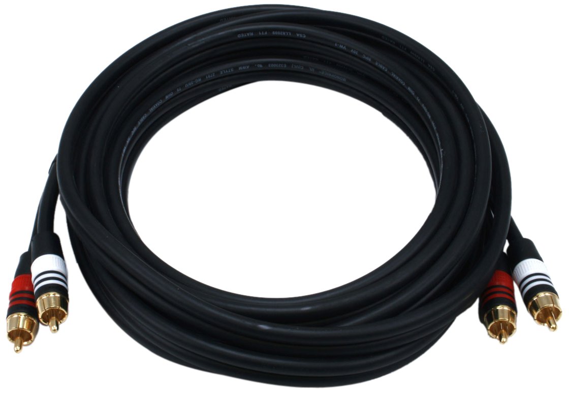 Monoprice Premium 2 RCA Plug/2 RCA Plug Cable - 4.57M (15ft) - Black, M/M, 22AWG Conductor, Gold Plated Connectors