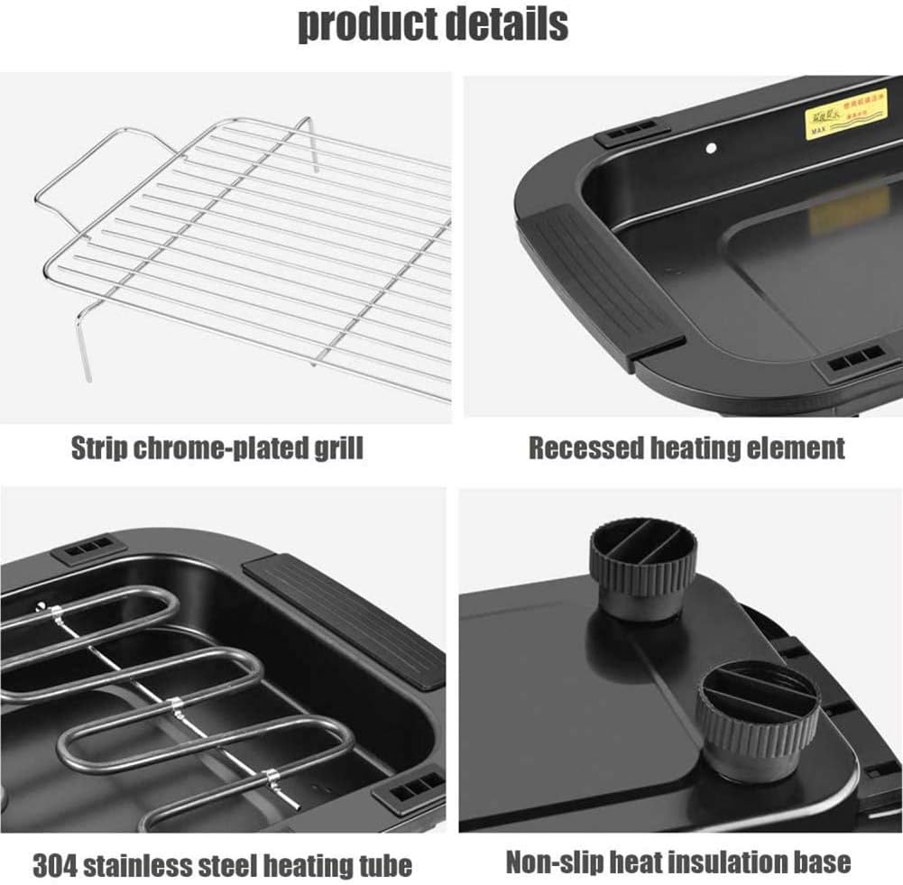 review XNDCYX Electric Barbecue Grill Indoor Smokefree Table BBQ Grilling with 5 Levels of Temperature Adjustment for Home Outdoor Courtyard Camping Travel Hiking, 2000 W,48329CM