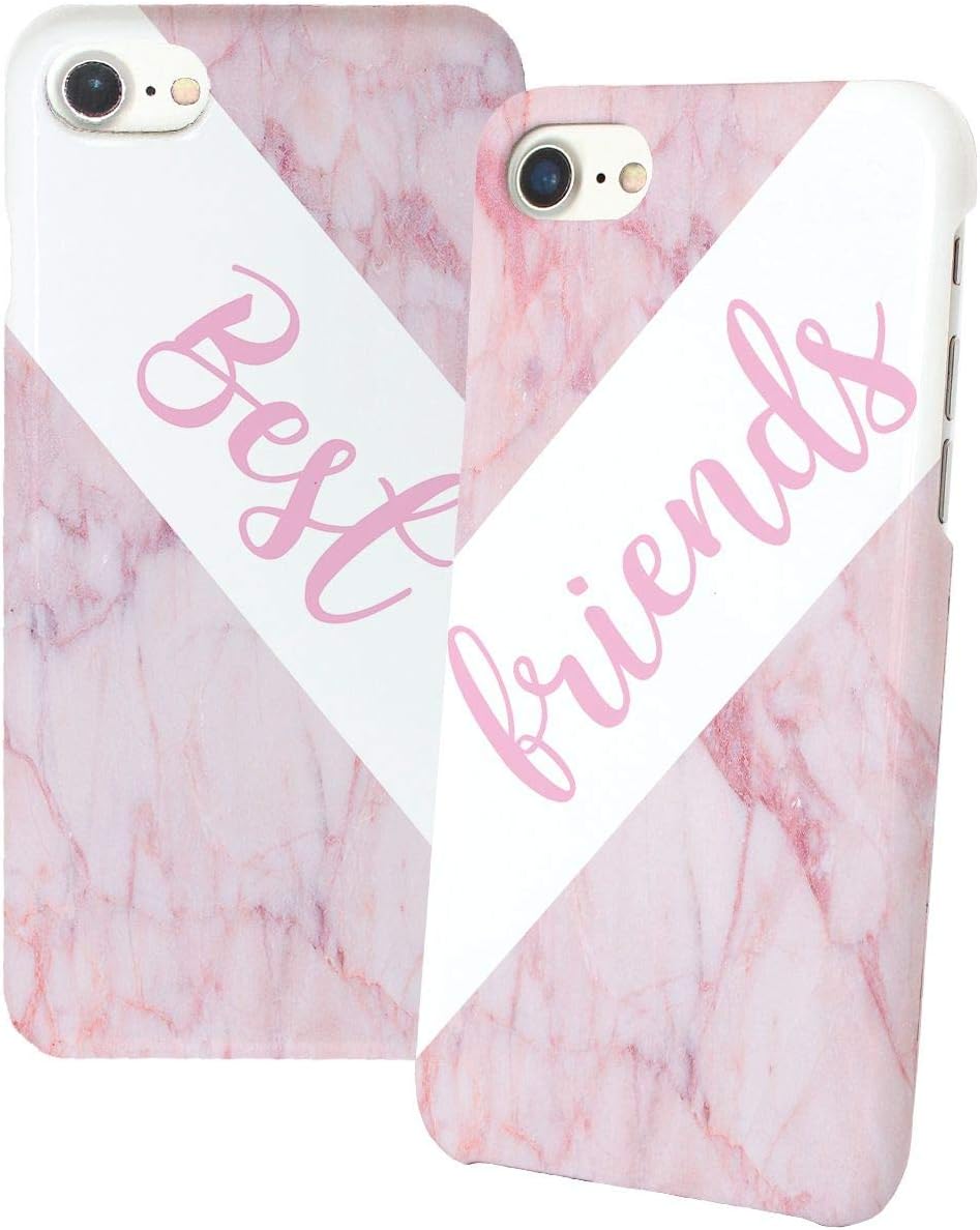 Best Friends Pink Marble Matching Iphone Protective Hard PC Case Cover For Couples Best Friends In Relationship Present BFF Bae For Iphone 6 6s 7 7plus 8 X 3D Print