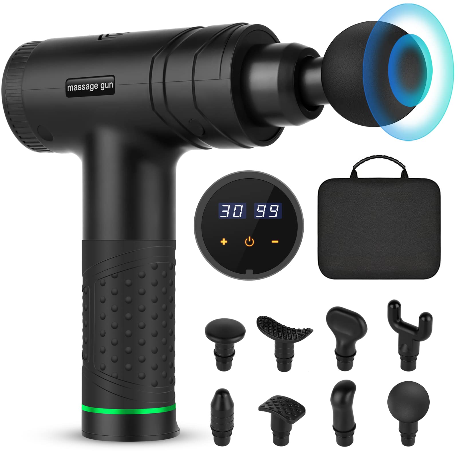 Uplayteck Massage Gun Deep Tissue - Powerful 30 Speeds Handheld Muscle Massager with 8 Heads, Portable Carrying Case, LCD Touch Screen & 2500mAh Long-Lasting Battery, 3200rpm for Muscle Relaxation