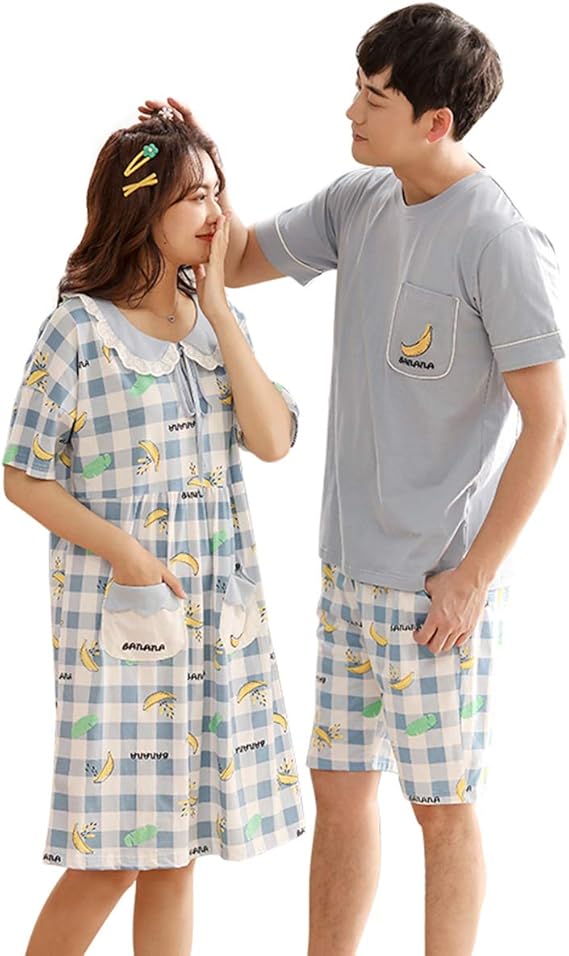 Amazon D Iizoo 全１０柄 ペア パジャマ カップル メンズ 上下セット レディース ワンピース 春 夏 半袖 綿 可愛い プリント ペアルームウェア 恋人 男女セット 部屋着 ルームウェア カジュアル 結婚祝い ギフト プレゼント パジャマ 通販