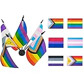 TMHTMH Rainbow Pride Deluxe Desk Flag Set -6 Branch Miniature Gay LGBT Flag Desk Set Table Black Base and Spear Top-Desktop Decorations