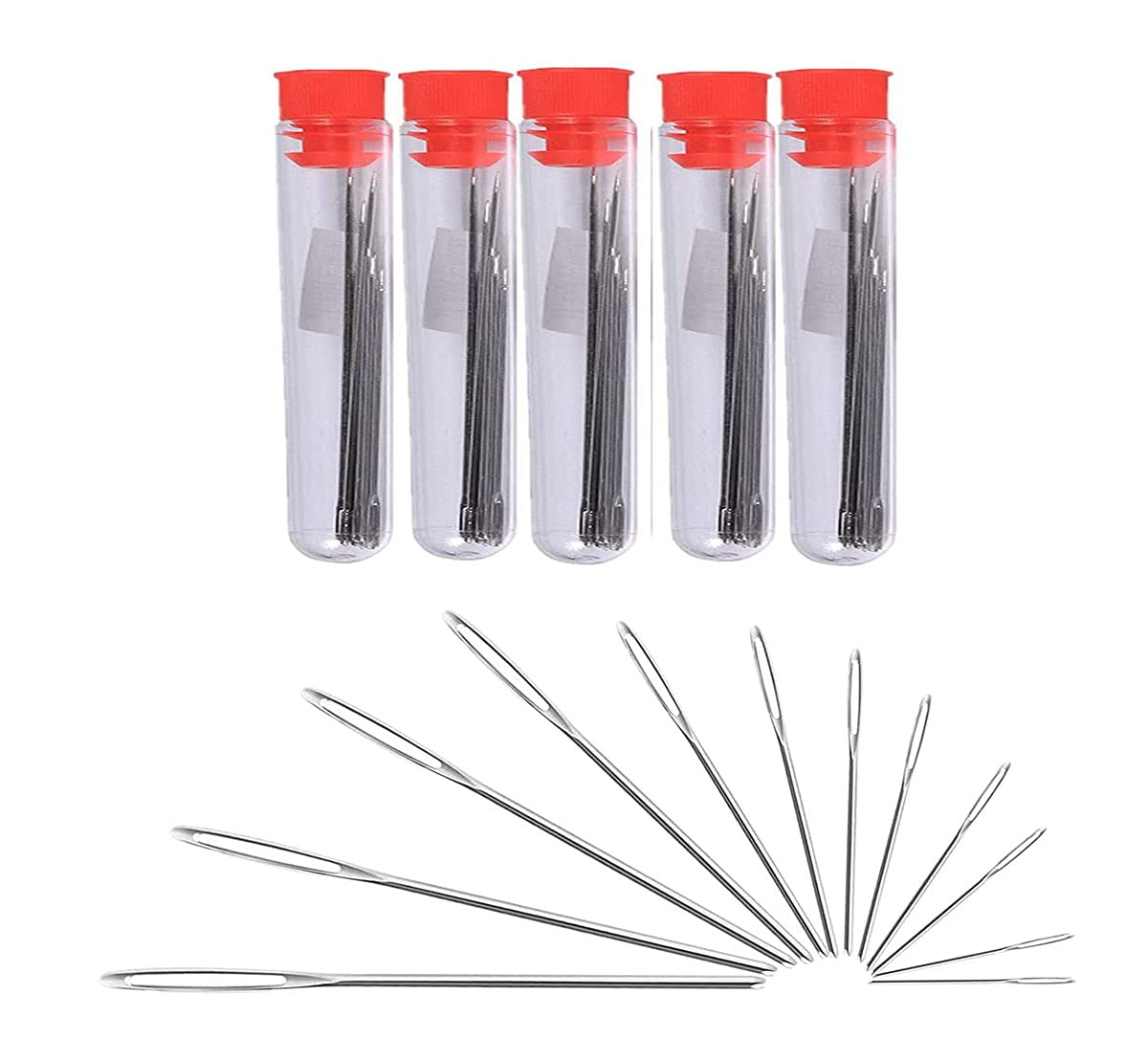 Large Eye Blunt Needles,Sewing Needles Large Eye Sharp Point,80 Hand Sewing Needles with Big Eyes, Transparent Tube Big Eyes Sewing Needles, Suitable for Sewing and Knitting of Home Clothes