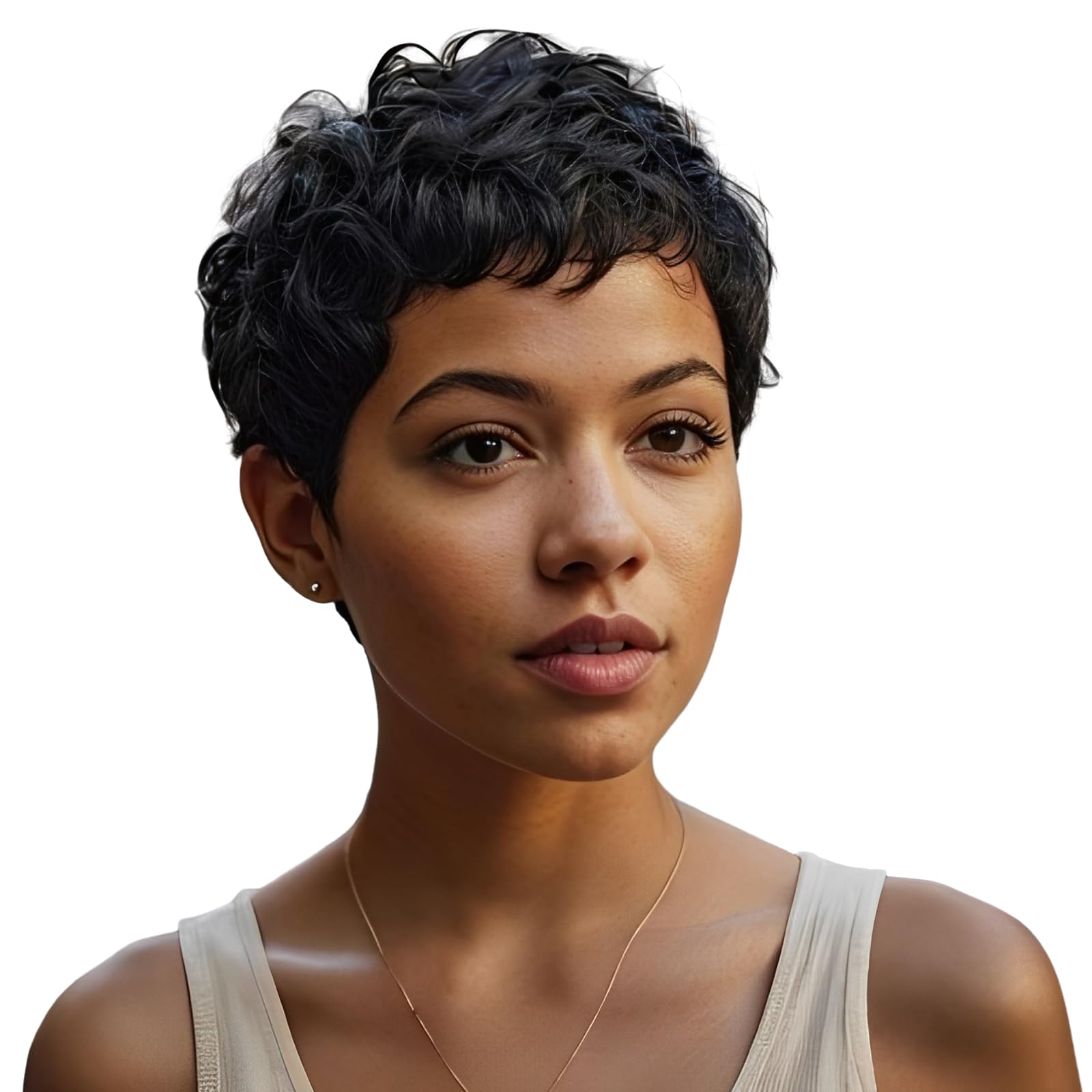 Photo 1 of Nuxovin Short Pixie Cut Wigs Human Hair for Black Women, Natural Black, Curly, Glueless, Lightweight, Breathable, Tangle-Free (Natural Black,6 Inch)