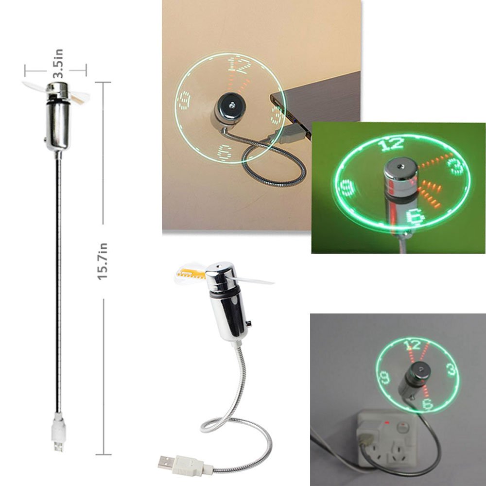 B2ocled USB Fan Led Clock Adjustable Gooseneck Flexible Portable Mini Fans