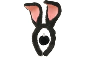 CHEU Easter Bunny Headband and Pom Pom tail set for rabbit costume (black)