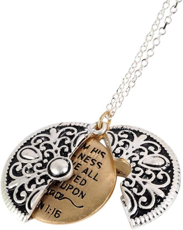 Heart Lockets Necklace Double Engraved Chains Necklace Letter Alloy Valentines-Day Pendant for Women Girls Birthday Gifts (B)