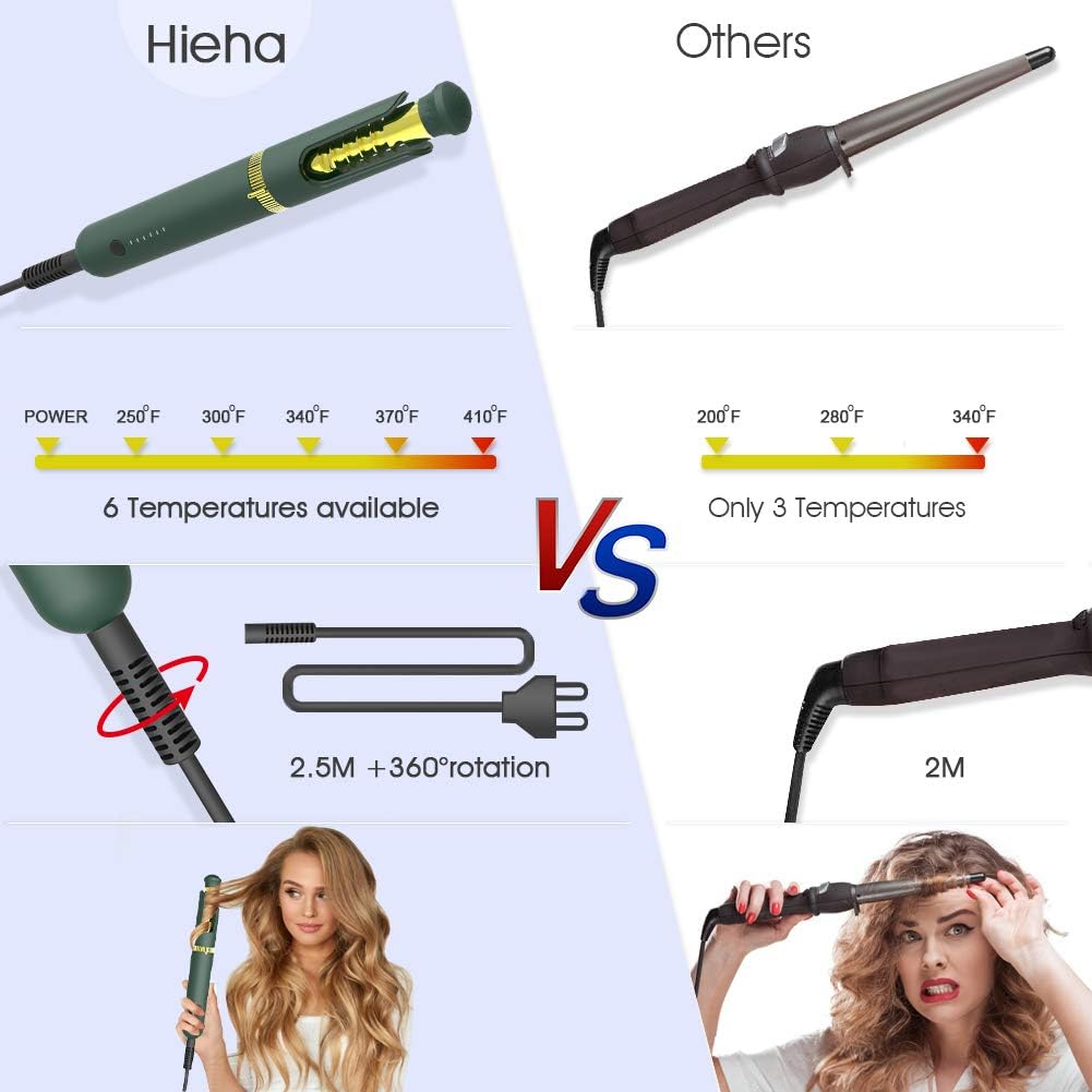 Professional Curling Iron Auto Hair Curler Compact Curling Wand Instant Heating Up Hair Wands Curler with 5 Temperature Adjustments Including Heat Protective Glove (Green): Health & Personal Care