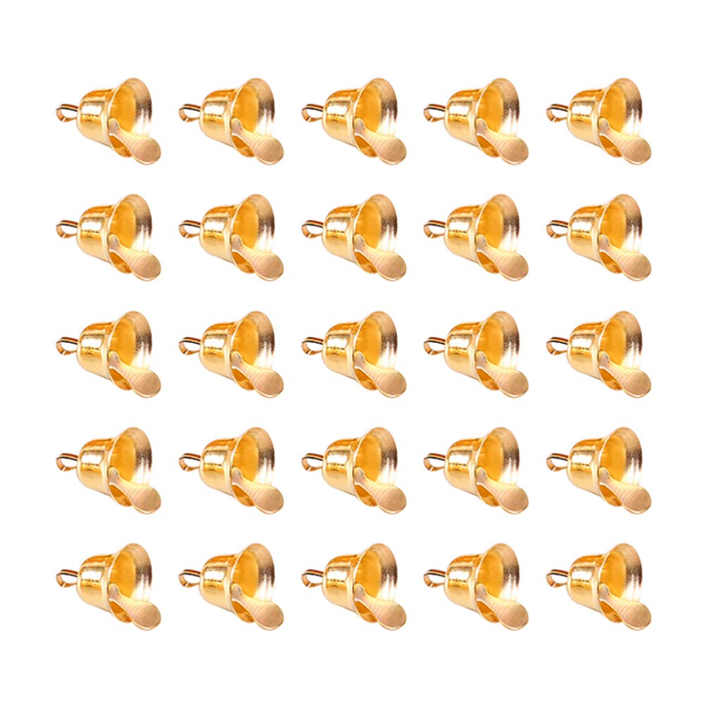 Amosfun 100PCS Metal Crafts Bells Jingle Bells Mini Small Golden Wind Chimes Vintage Iron for Christmas Tree Festival Decor