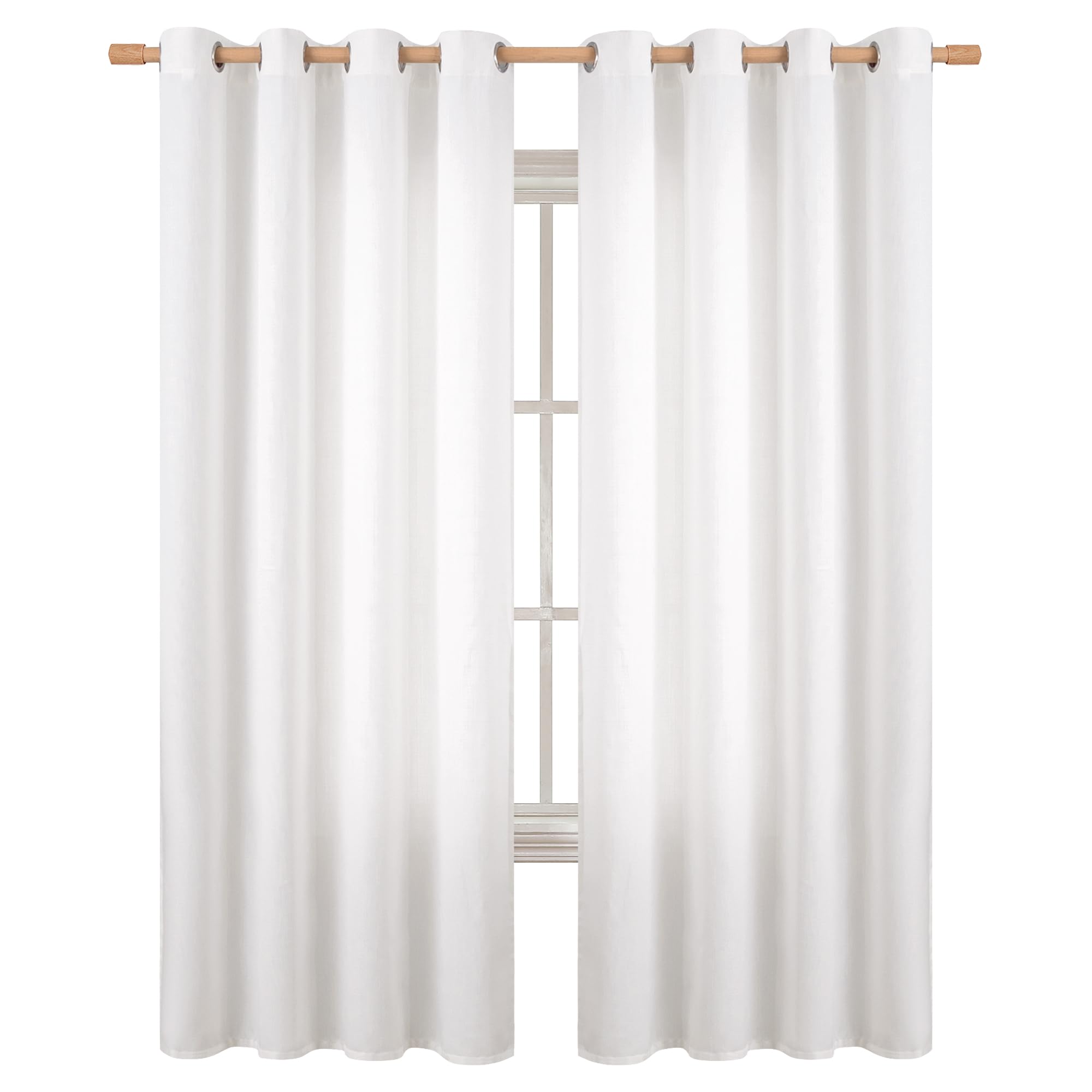 BGment Faux Linen Pure White Curtains 90 Inches Long Set of 2 Panels, Living Room Long Curtains Burlap Textured Thick Light Filtering Privacy Grommet Window Treatments, 52 x 90 Inch Image