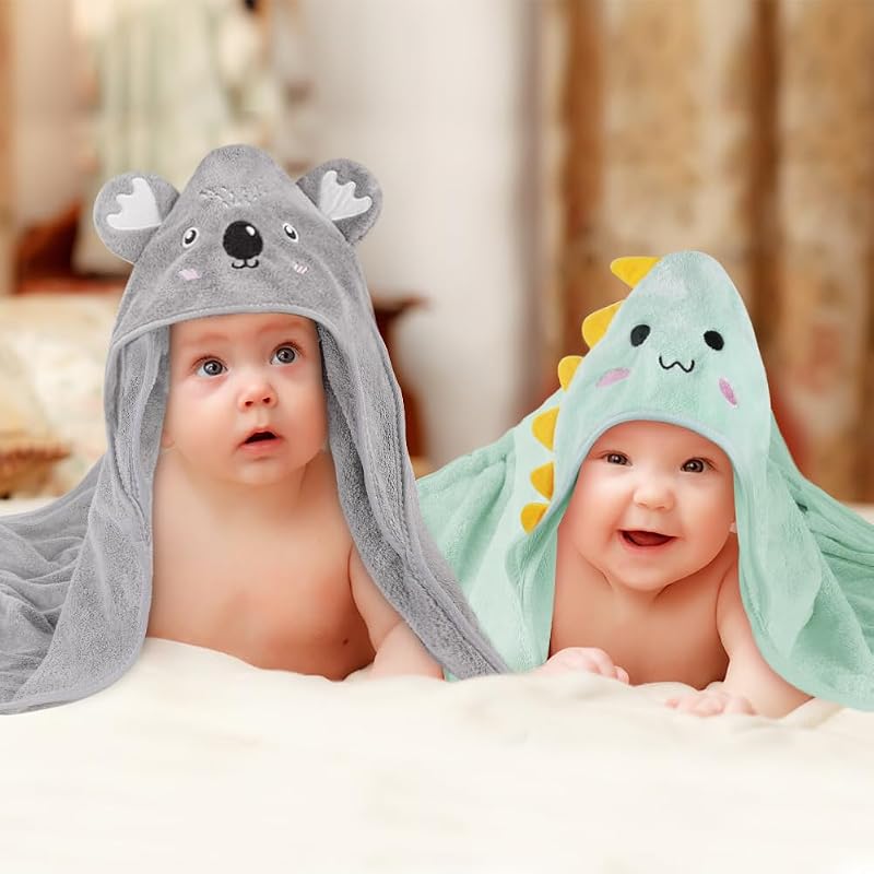 Cape de Bain Bébé à Capuche, Sortie de Bain Bébé Super Absorbante, 80 x 80cm Peluche De Corail De Haute Qualité, Serviettes de Bain pour bébé 0-3 Ans, Idée Cadeau Naissance Bébé(Gris)