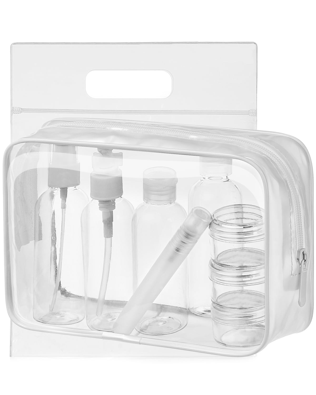 MOCOCITO Clear Toiletry Bag Set for Women & Men With 8 Travel Bottles - Flight Security Liquid Bag - EU & UK Approved Luggage Rules
