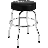 Fender Spaghetti Logo Swivel Barstool with Guitar Picks Pouch, Great Gifts for Dad, with 1 Year Limited Warranty, Simple Assembly, Black/Black, 24"