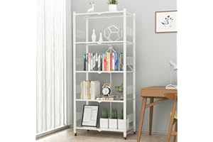 MOLYHOM Folding Storage Shelves, 5-Tier/4-Tier/3-Tier Metal Collapsible Shelves with Wheels, Shelving Units and Storage Rack, Rolling Shelf No Assemble.