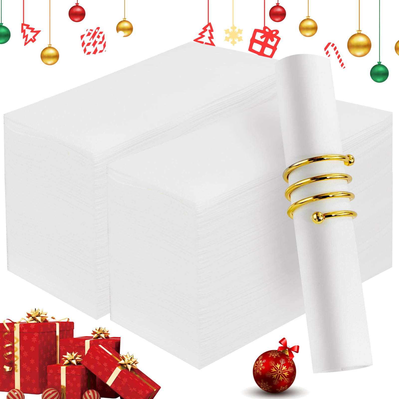 I00000 200 Pack Christmas Disposable Bathroom Napkins,White Disposable Napkins Disposable,Soft and Absorbent Linen Feel Guest Towels,Disposable Cloth-Like Paper Hand Towels for Christmas Napkins