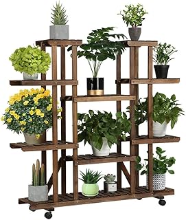 Yaheetech Blumenregal Holz 6 Ebenen Blumenständer Blumenbank mit Rädern für Balkon Wohzimmer Outdoor Garten