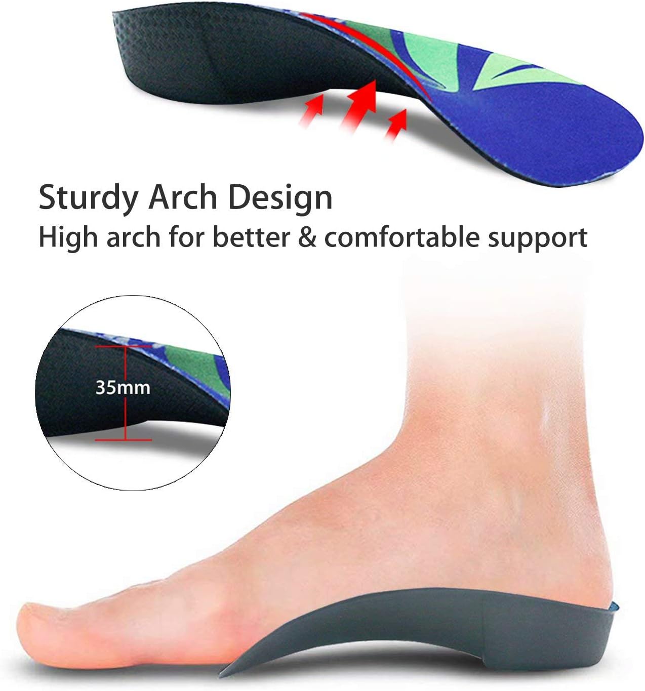 Orthotic Inserts 3/4 Length, High Arch Support Foot Insoles for Over-Pronation Plantar Fasciitis Flat Feet Heel Pain Relief Shoe Inserts for Running Sports Men Women, M|Men's 6.5-8.5, Women's 7.5-9.5: Health & Personal Care