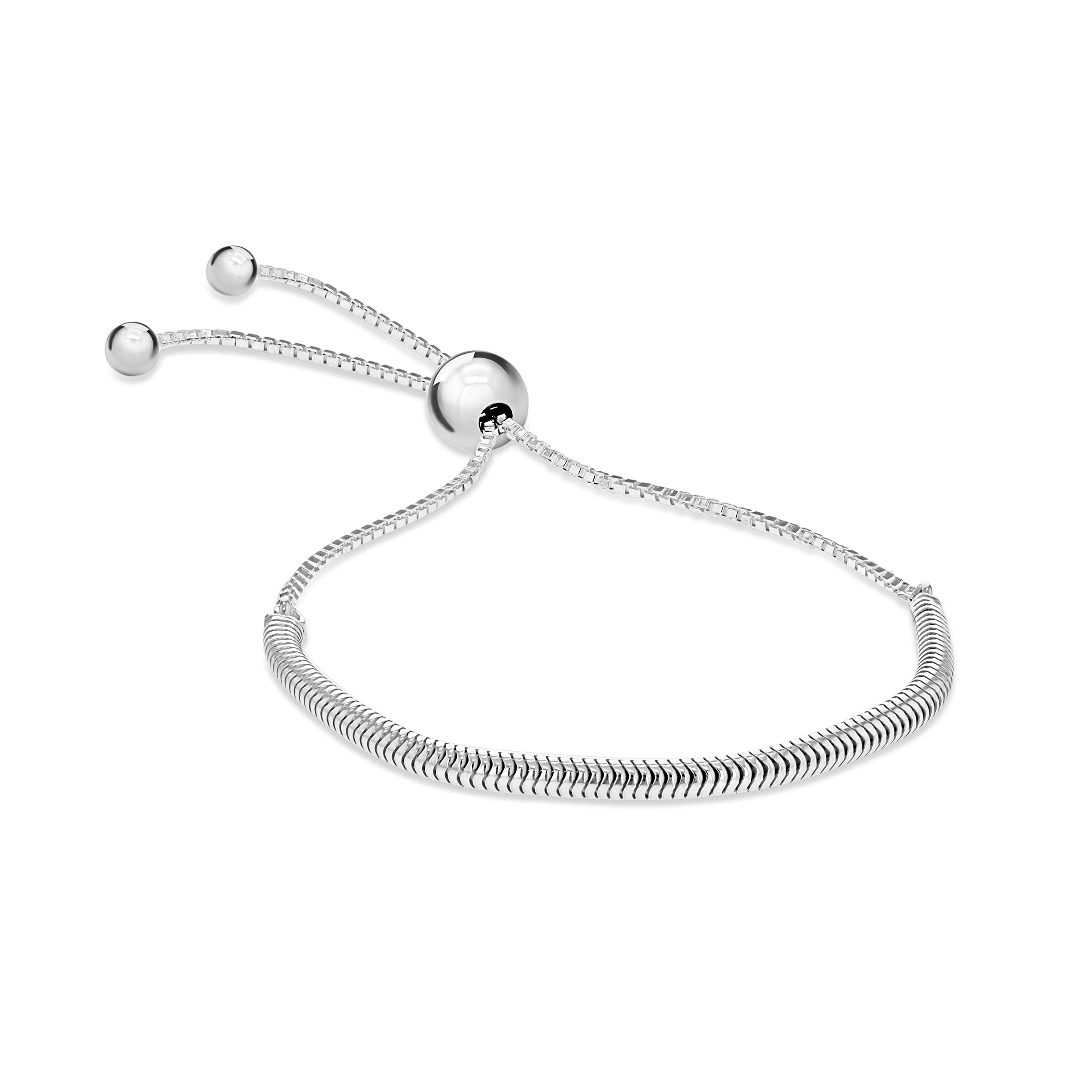 Tuscany Silver Women's Sterling Silver Snake and Box Chain Adjustable Slider Bracelet 23 cm/9 inch