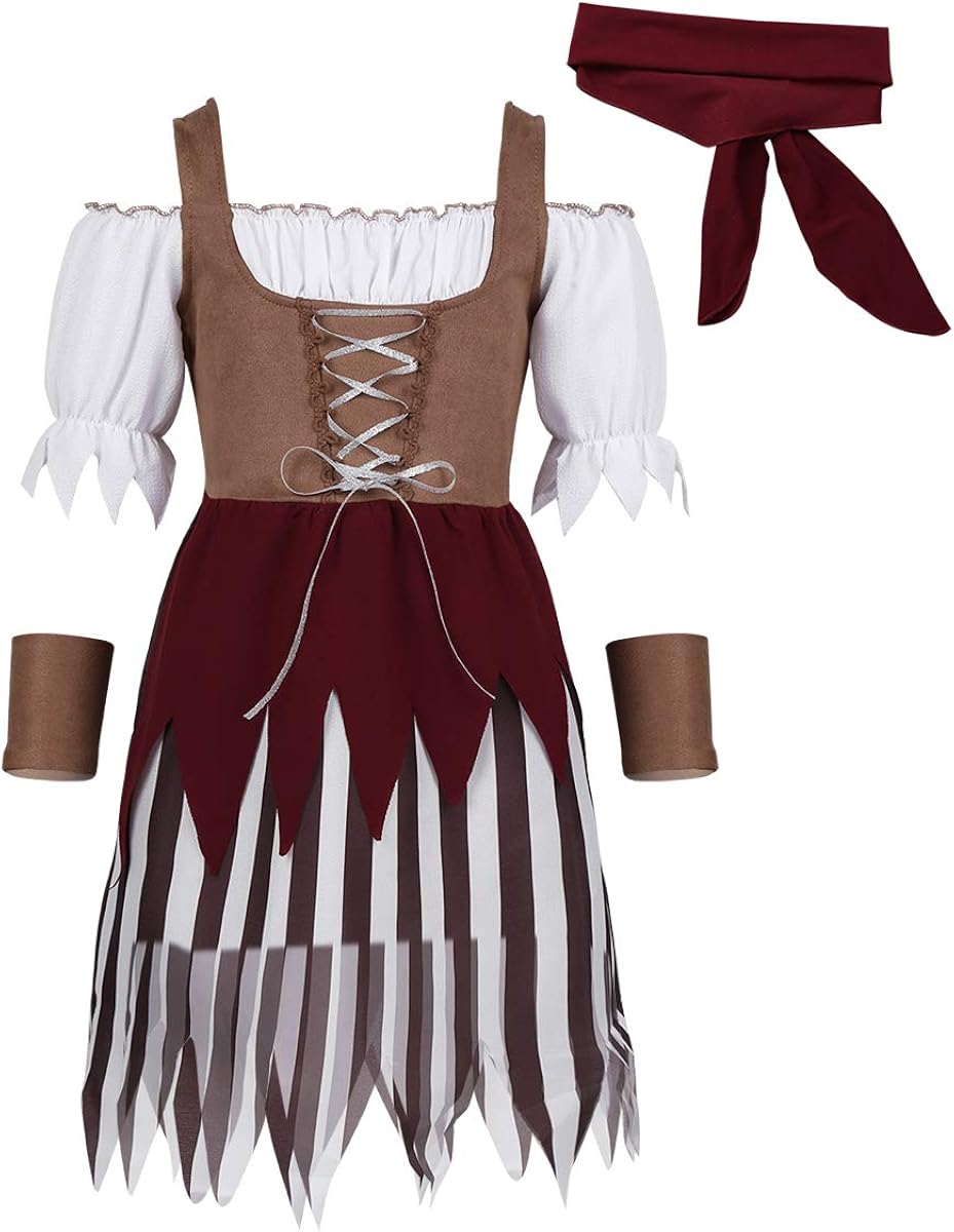 Iixpin Baby Kinder Piraten Kostum Kinderkostum Piratin Kleider Madchen Cosplay Fasching Karneval Verkleidung Trachtenkleid Gr 98 152 Braun 140 152 Amazon De Bekleidung