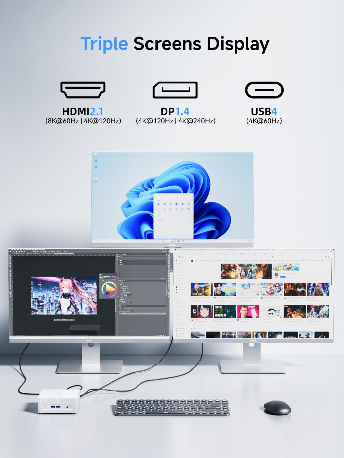 MINIS FORUM UM880 Plus Mini PC mit AMD Ryzen 7 8845HS(8C/16T, bis zu 5.1GHz),Mini Computer Radeon 780M Grafik 32GB DDR5 1TB PCIe4.0 SSD,OCuLink,5xUSB Port,Triple Display mit HDMI+DP+USB4,Wifi6e 4