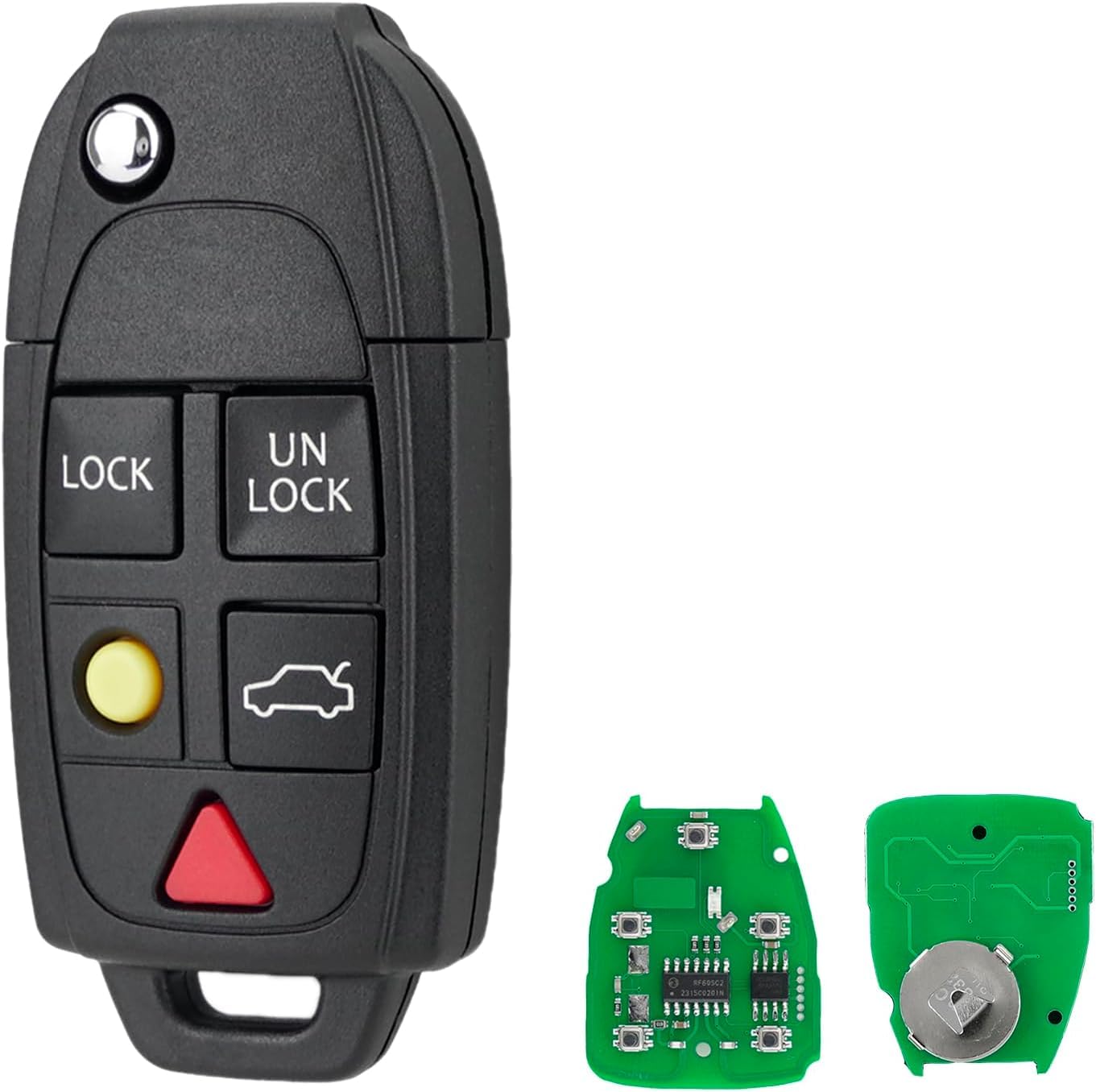 433MHz 5 Buttons Flip Car Key Fob with ID48 Chip | Fit for VOLVO S60 S80 V70 XC70 XC90 | Uncut Blade Remote Key Replacement FCCID: LQNP2T-APU