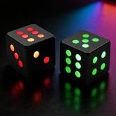LED D6 Dice Set, Rechargeable Light Up Dice, Glow in the Dark 6 Sided Dice | Roll to Glow RGB Colorful Dice for Fun Board Games for Adults and Family Game Night, Halloween &amp; White Elephant Gifts (2 PCs)