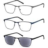 OLOMEE Blue Light Blocking Reading Glasses for Mens Full Metal Square Readers Lightweight Cheaters Reading Glasses 3 Pack