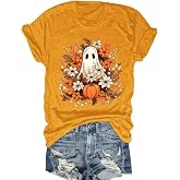 Womens Funny Printed Shirts Halloween Short Sleeve Graphic Tees Fall T-Shirts Terrifying Vintage Tops