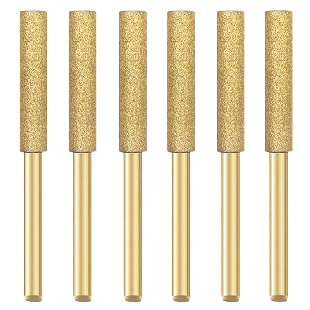 Grinding Stone File, Drill Accessory, 4.8mm Diamond Burr Titanium Plated Diamond Chainsaw Sharpener Burr Grinding Stone File for Precise Quick Easy Sharpening of Chain Saw Blade (Gold)