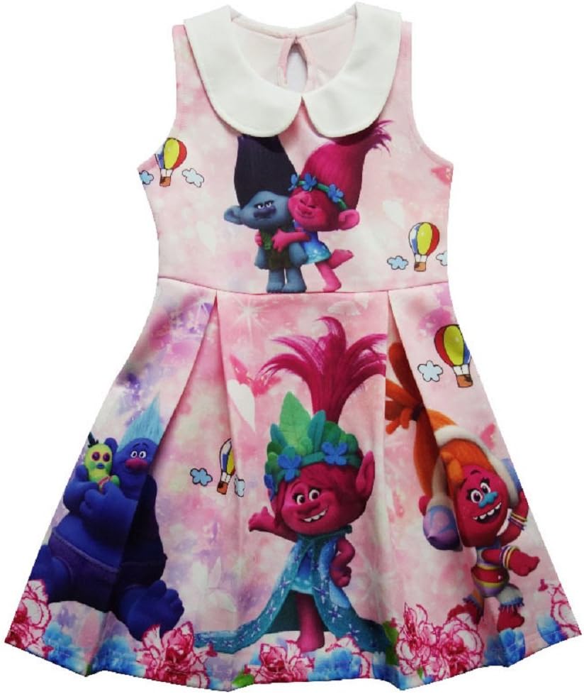 ZE Tovy Kids Girls Trolls Pink Princess Poppy & Branch Lapel Dress Skirt (5-6 Years (TS 130))