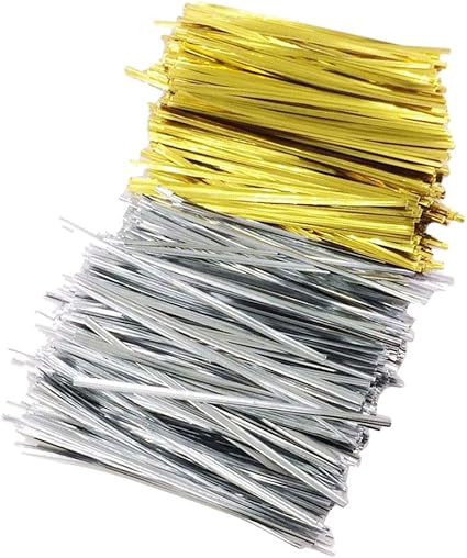 Chiwanji 1600pcs Twist Krawatten Fur Geschenke Kuchen Taschen Verpackung Perle Pack Verschluss Silber Gold 10 Cm Amazon De Kuche Haushalt