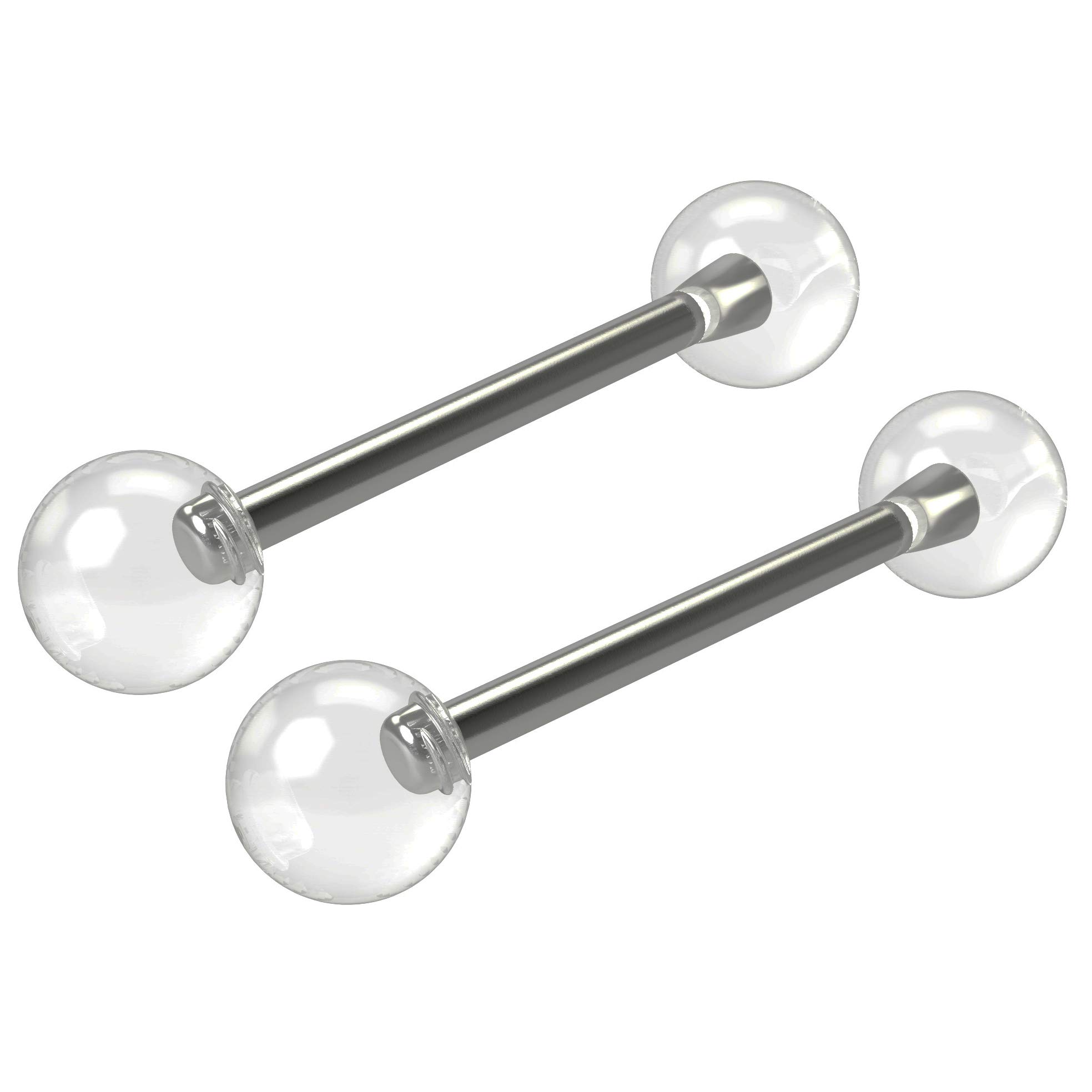 Evonix 2pc 14g 1.6mm Gauge 16mm Surgical Steel Tongue Bars Nipple Barbell Rings Acrylic 6mm Clear Balls