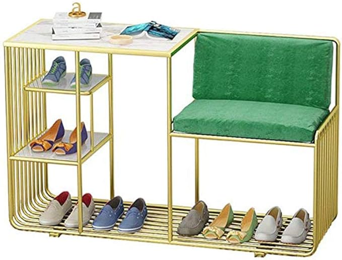 OLLTT Banco Moderno para Zapatos de Metal con cojín de Terciopelo Verde