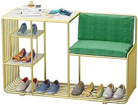 OLLTT Banco Moderno para Zapatos de Metal con cojín de Terciopelo Verde