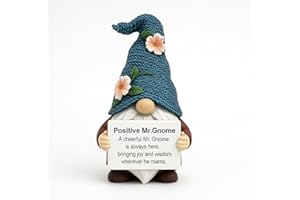 GOGNOME Positive Mr. Gnome Resin Figurine – 5.4‘’ Hand-Painted Inspirational Gnome with Knitted Hat & Flower Design – Heartwarming Gift for Home, Friends & Office Decor (MR Gnome)